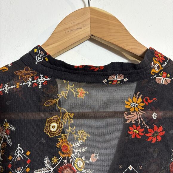 Derek Lam 10 Crosby Black Sheer Floral Silk Blouse Top S V-Neck Quiet Luxury - Picture 7 of 8